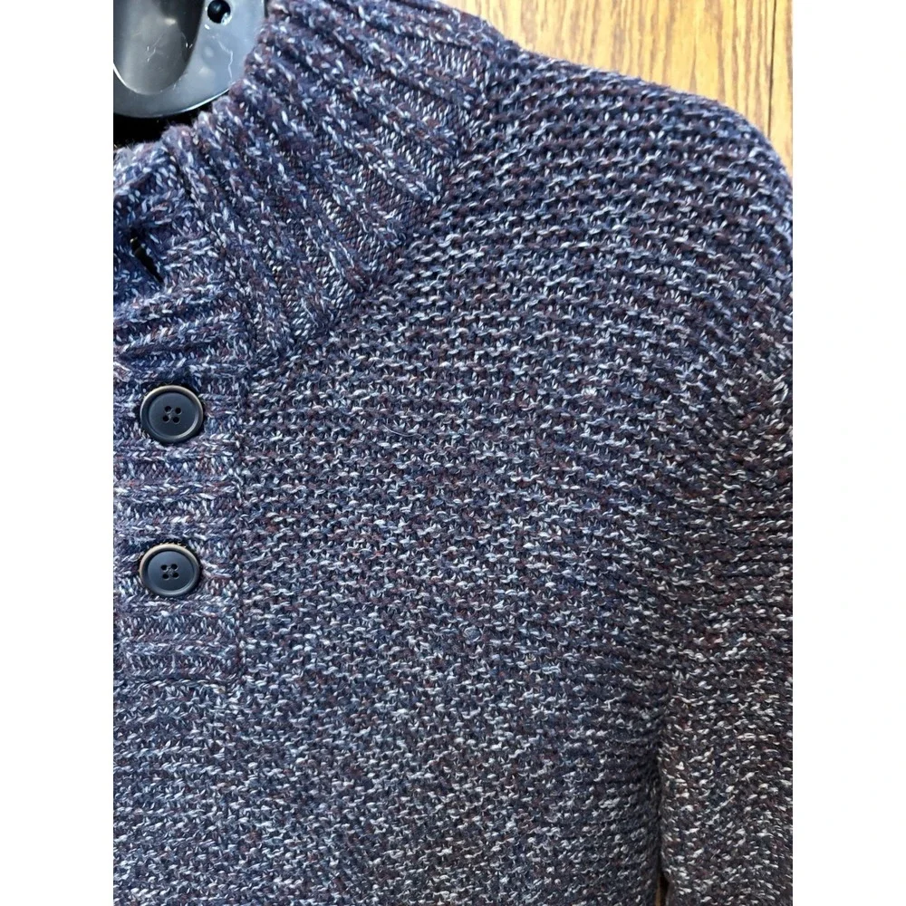 Fat Face Mens L Purple‎ Blue Cable Chunky Knit Sweater 1/4 Button Grandpacore